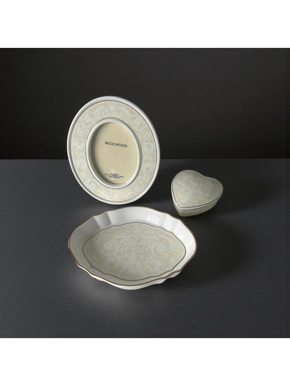 Wedgwood Porcelain Trio Set – Picture Frame, Heart Trinket Box and Dish